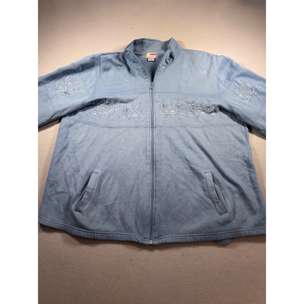 Sporting Club Vintage Blue Full Zip Rose Embroidered Sweatshirt Jacket XL